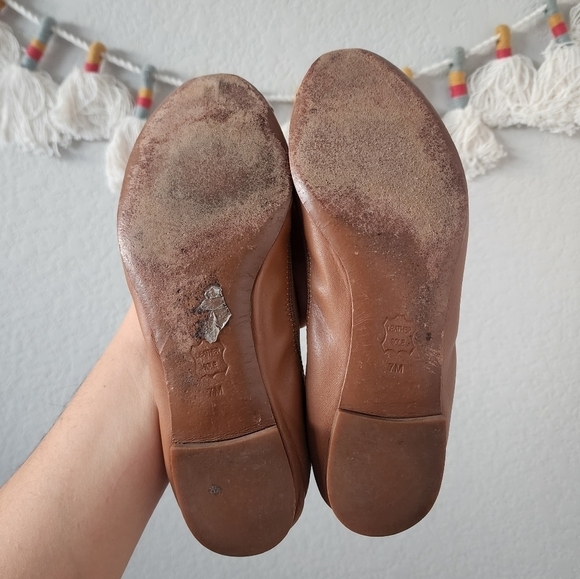 Tory Burch Jolie Leather Slip On Ballerina Flat Tan Brown Logo Casual 7 - Picture 3 of 10